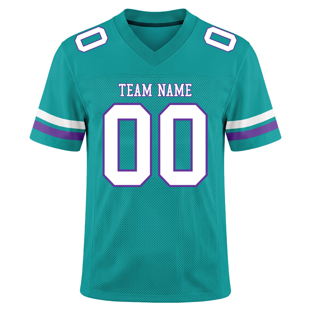 Custom Aqua White-Purple Mesh Football Jersey
