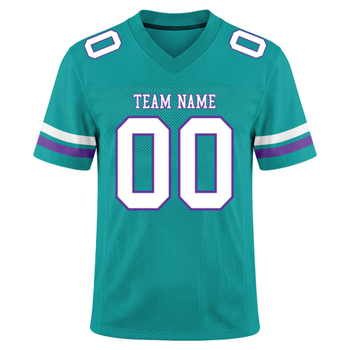 Custom Aqua White-Purple Mesh Football Jersey