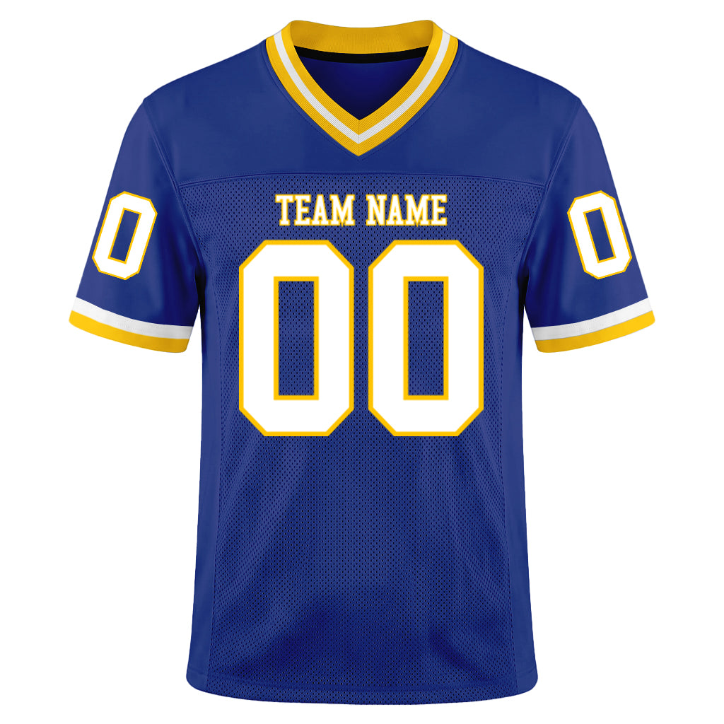 Custom Royal White-Gold Mesh Football Jersey