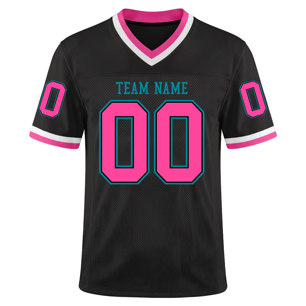 Custom Black Pink-Teal Mesh Throwback Mesh Football Jersey