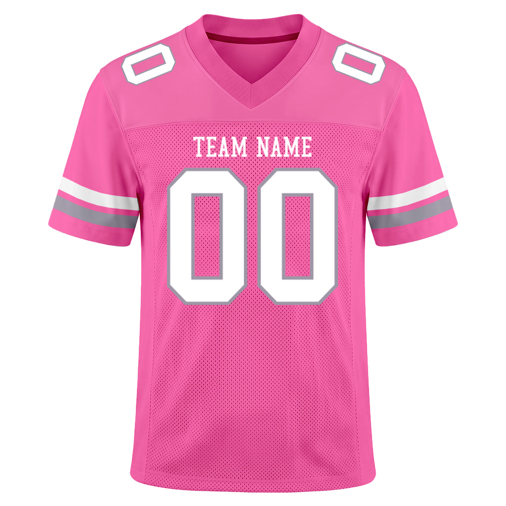 Custom Pink White-Light Gray Mesh Football Jersey