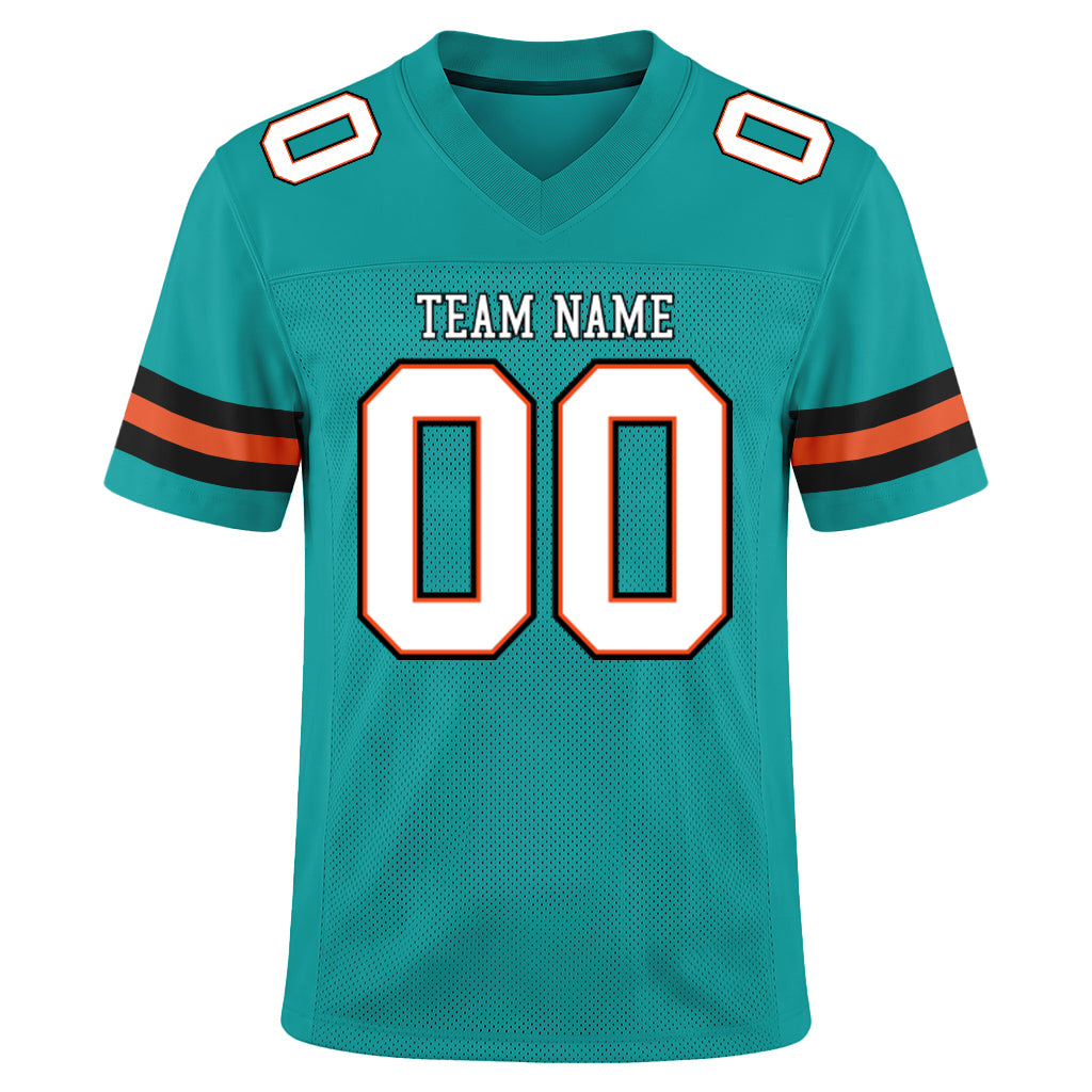 Custom Aqua White-Orange Mesh Football Jersey