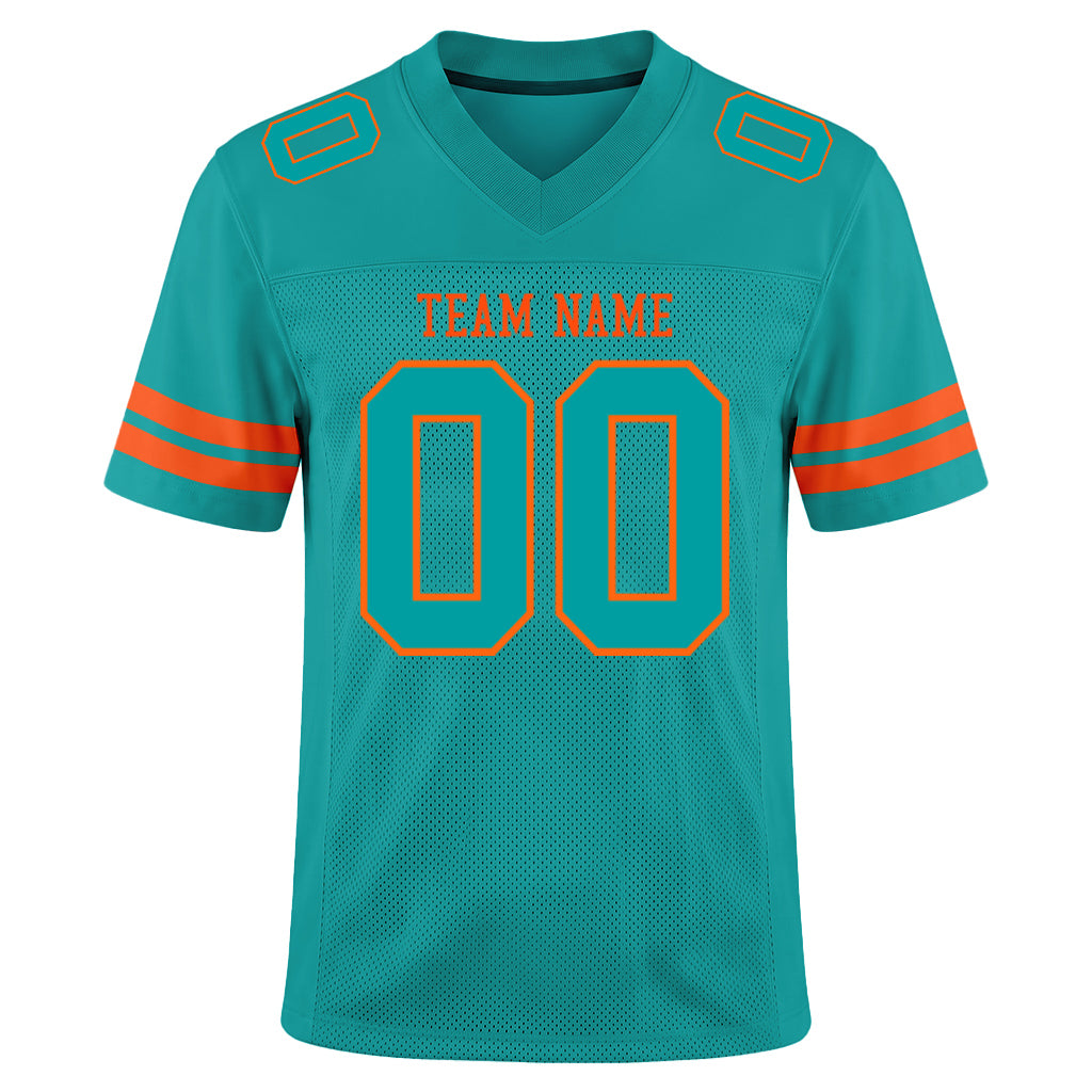 Custom Aqua Aqua-Orange Mesh Football Jersey