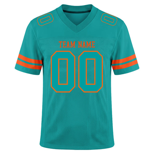 Custom Aqua Aqua-Orange Mesh Football Jersey