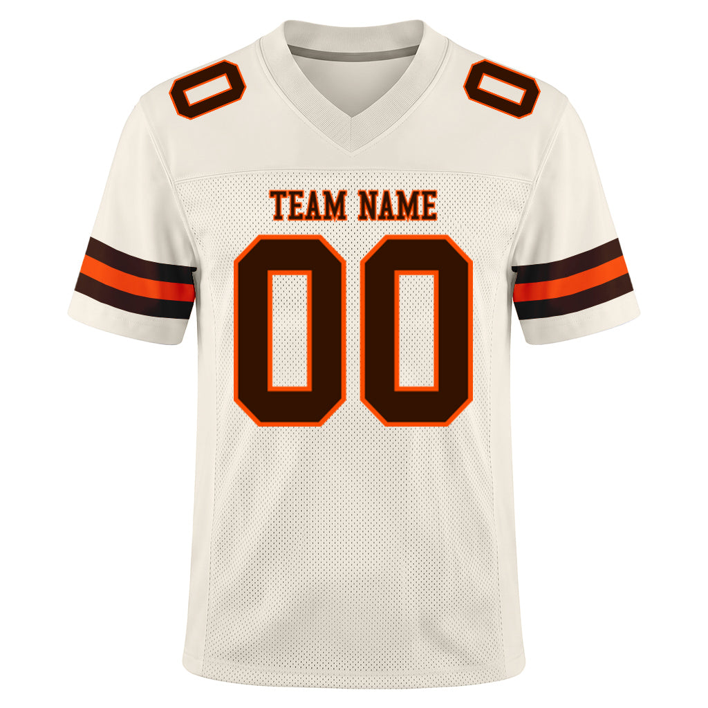 Custom Cream Brown-Orange Mesh Football Jersey