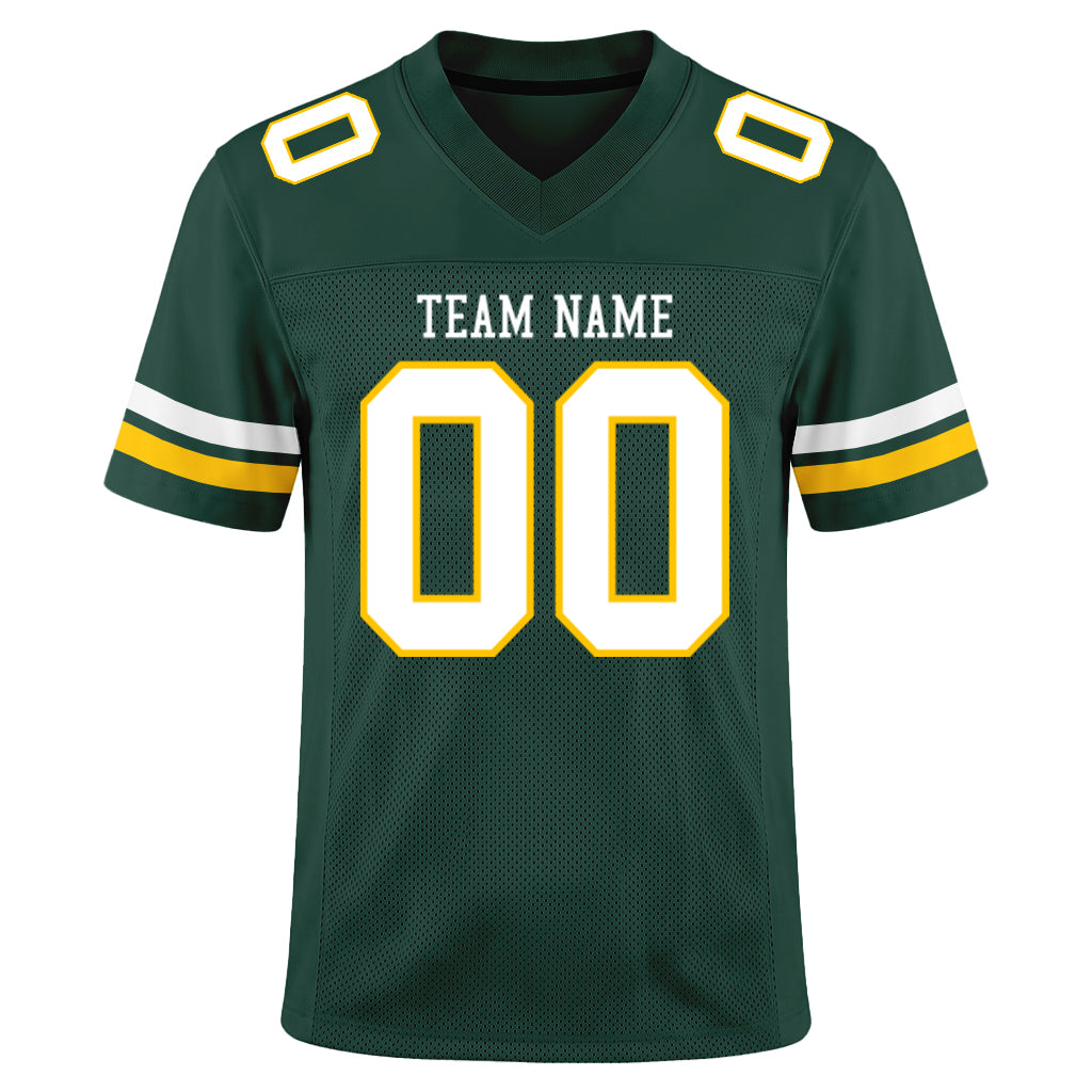Custom Green White-Gold Mesh Football Jersey