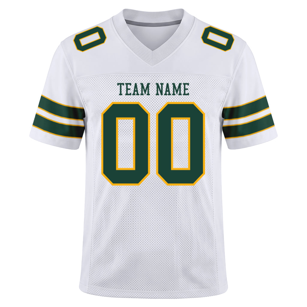 Custom White Green-Gold Mesh Football Jersey