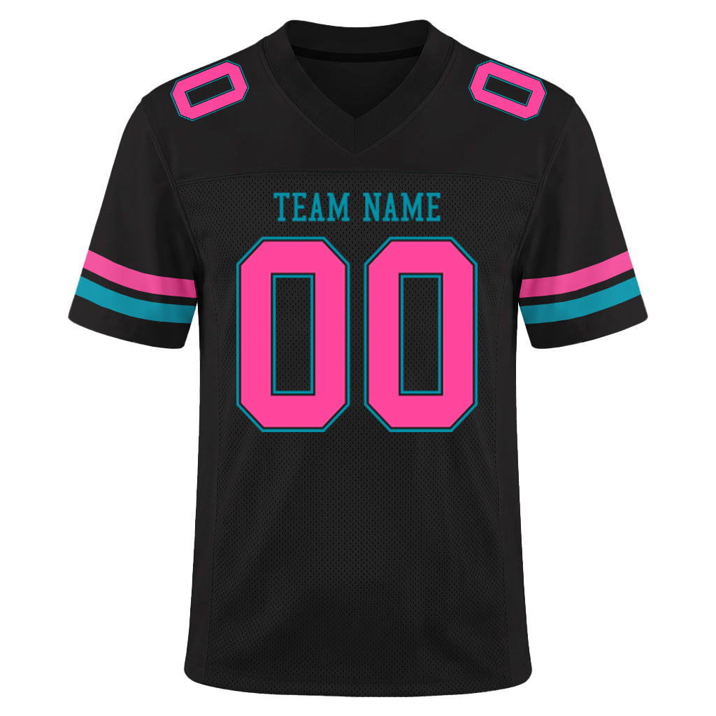 Custom Black Pink-Aqua Mesh Football Jersey