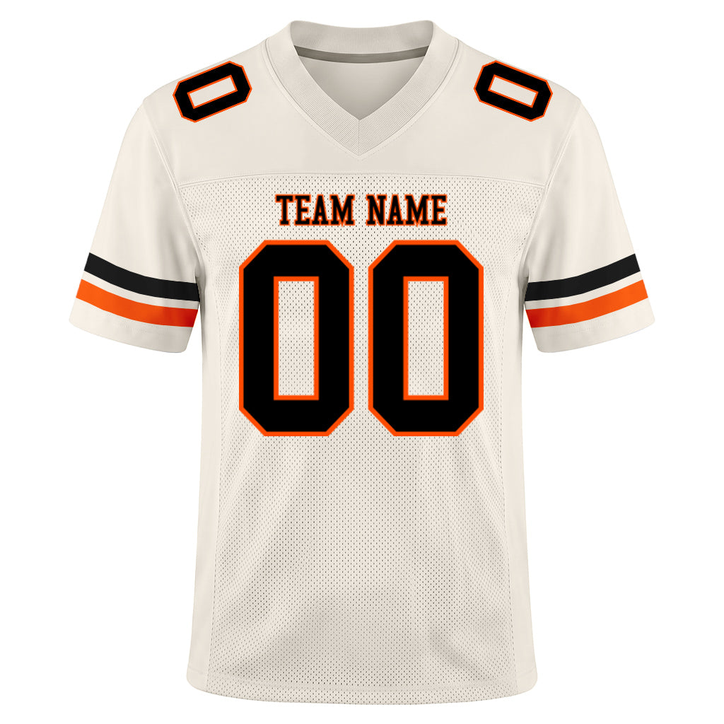 Custom Cream Black-Orange Mesh Football Jersey