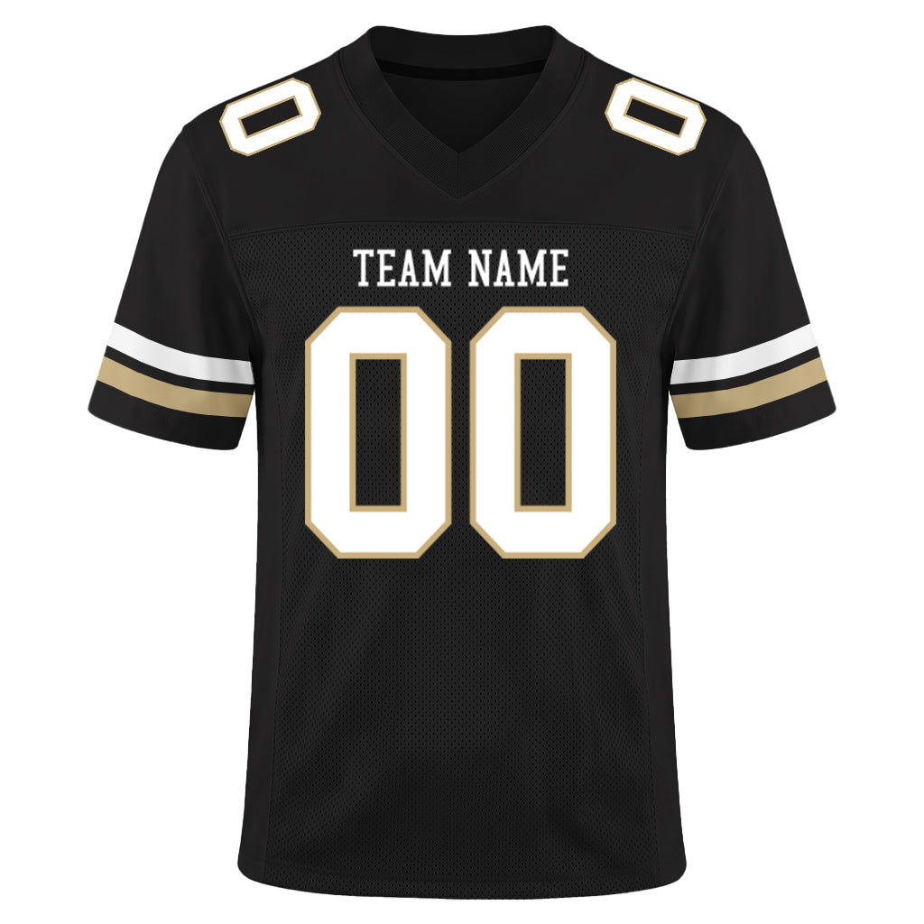 Custom Black White-Vegas Gold Mesh Football Jersey