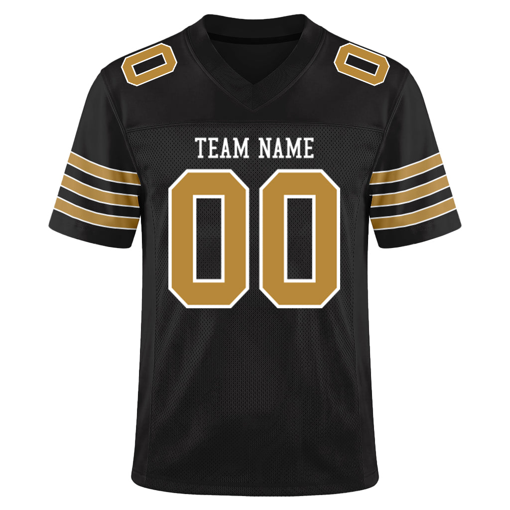 Custom Black Old Gold-White Mesh Football Jersey
