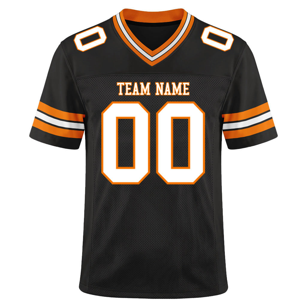 Custom Black White-Bay Orange Mesh Football Jersey