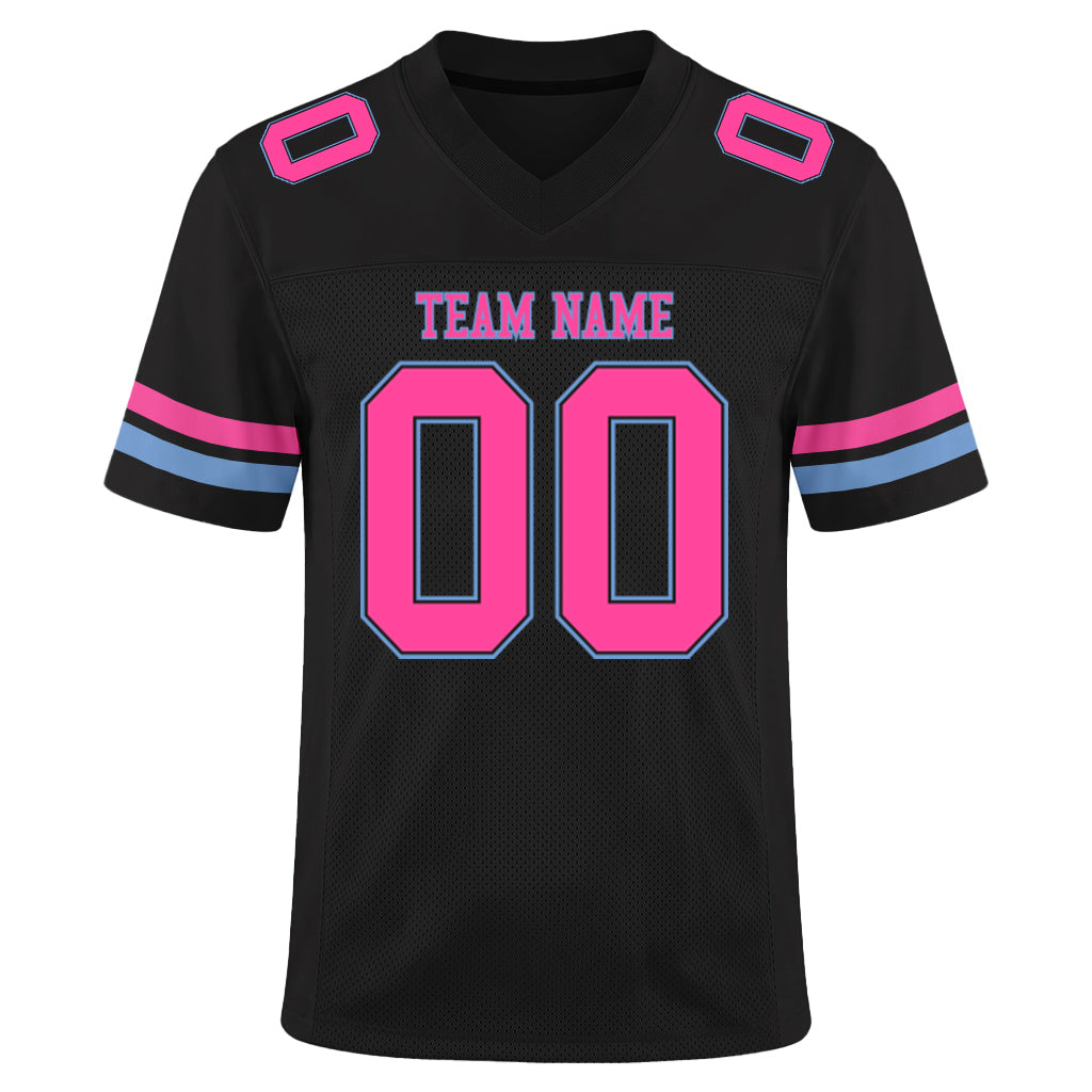 Custom Black Pink-Light Blue Mesh Football Jersey