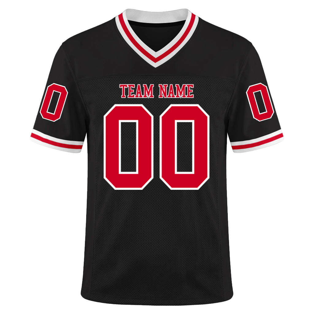 Custom Black Red-White Mesh Football Jersey