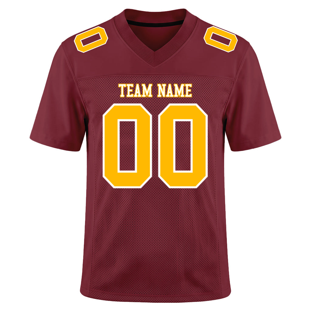 Custom Burgundy Gold-White Mesh Football Jersey