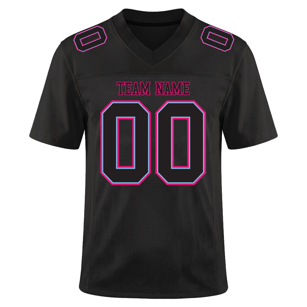 Custom Black Black Powder Blue-Hot Pink Mesh Football Jersey