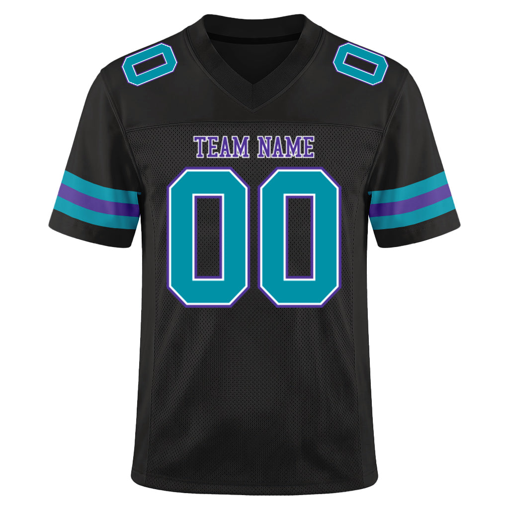 Custom Black Teal-Purple Mesh Football Jersey