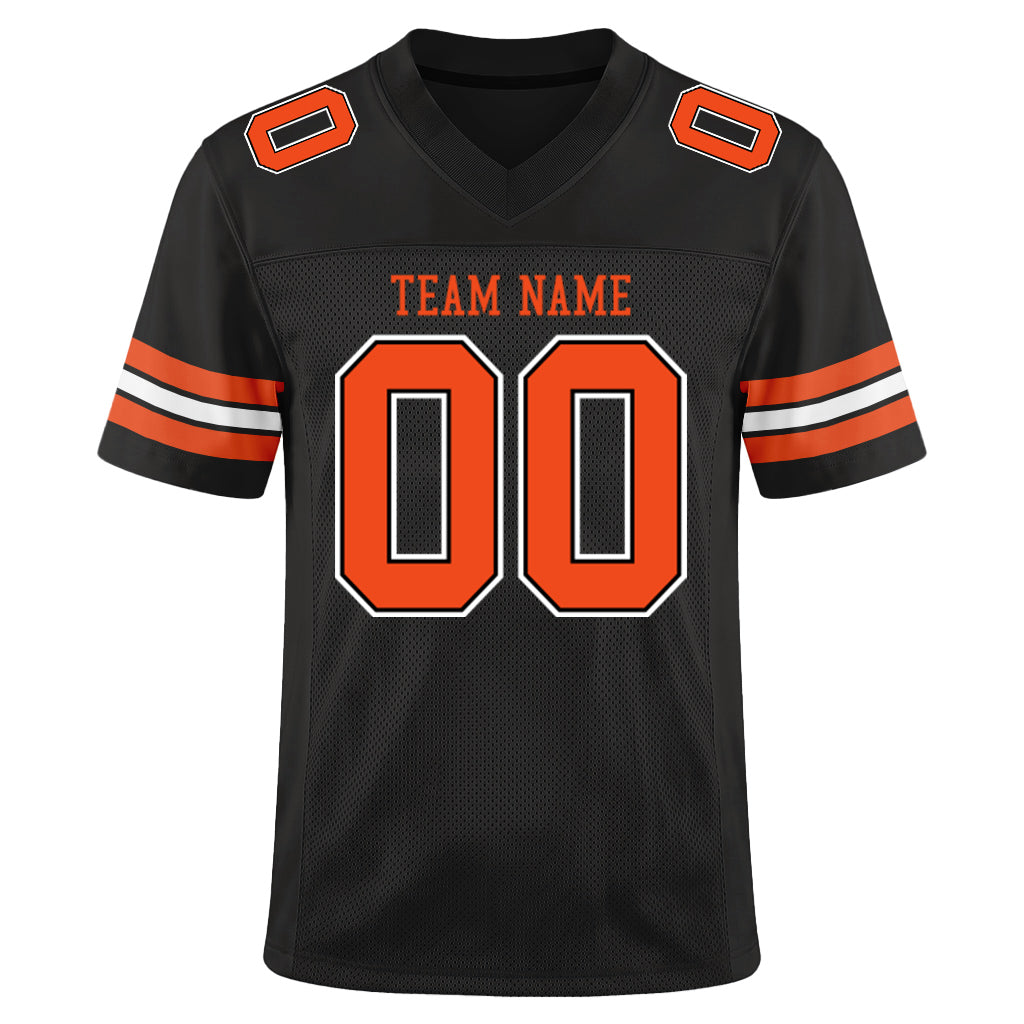 Custom Black Orange-White Custom Name Mesh Football Jersey