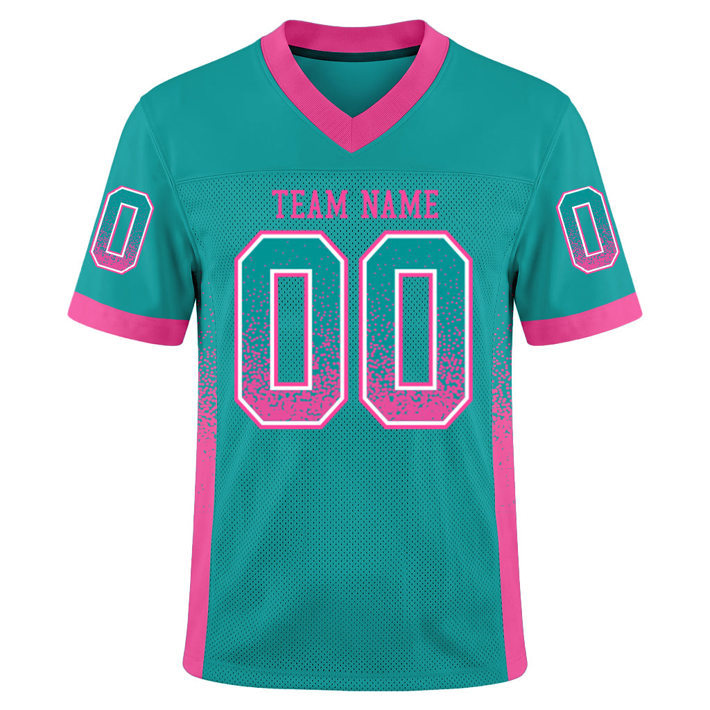 Custom Aqua Pink-White Mesh Drift Fashion Football Jersey