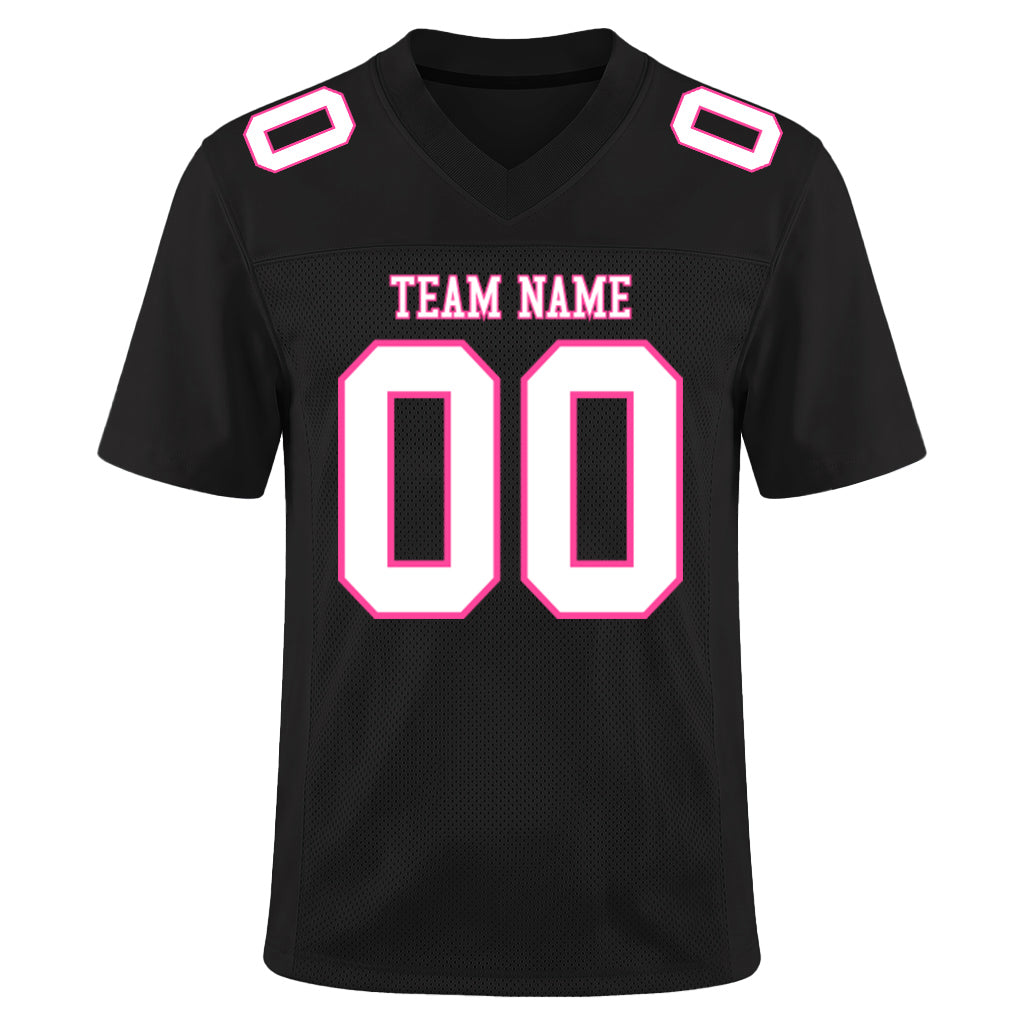 Custom Black White-Pink Mesh Football Jersey