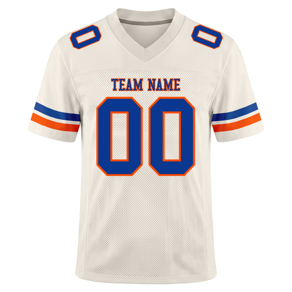 Custom Cream Royal-Orange Mesh Football Jersey
