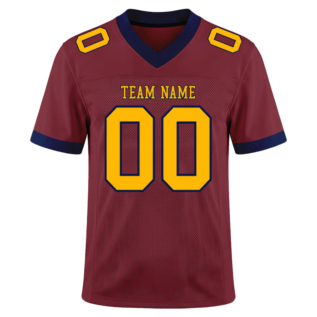 Custom Burgundy Gold-Navy Mesh Football Jersey