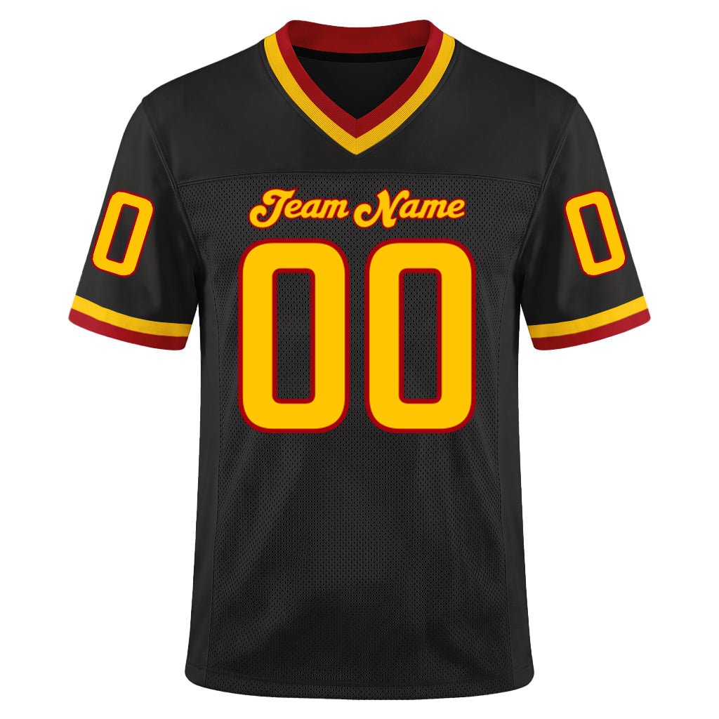 Custom Black Gold-Red Mesh Throwback Mesh Football Jersey