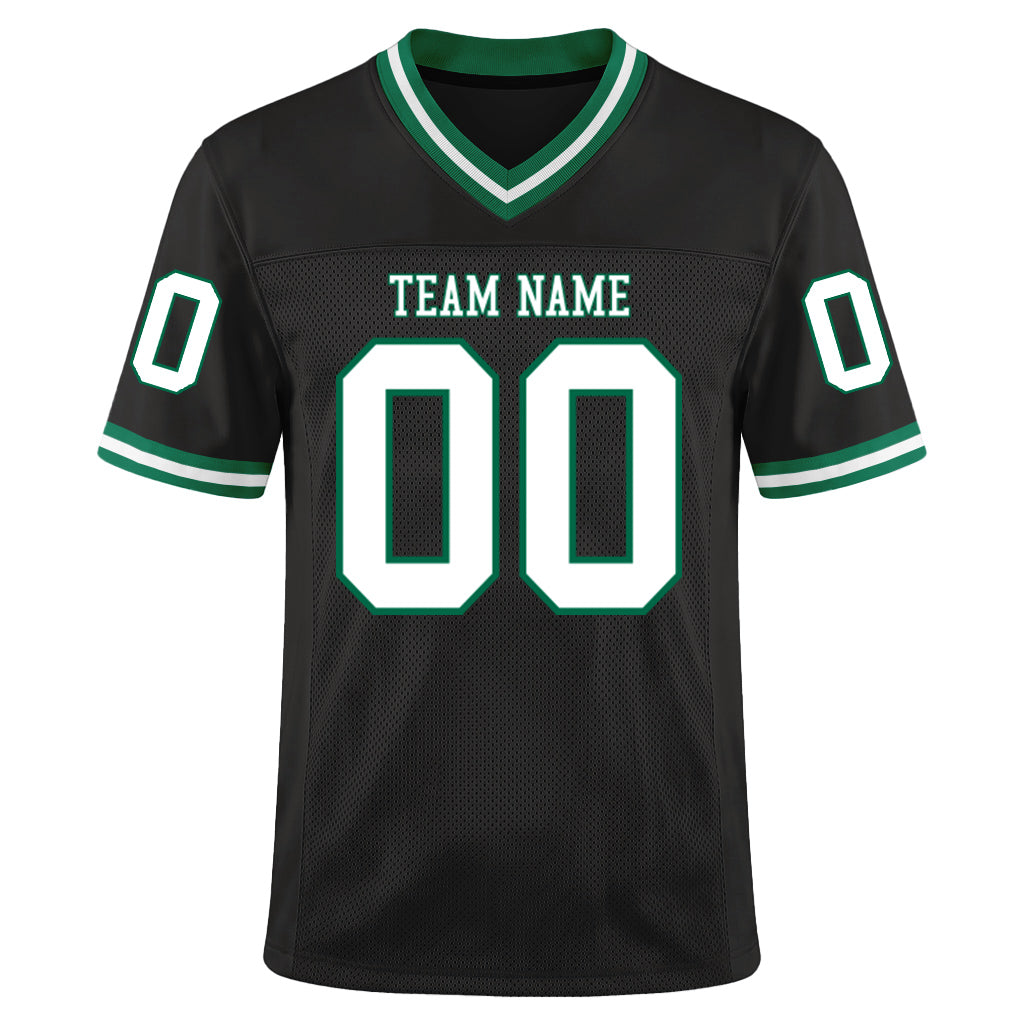 Custom Black White-Kelly Green Mesh Throwback Mesh Football Jersey