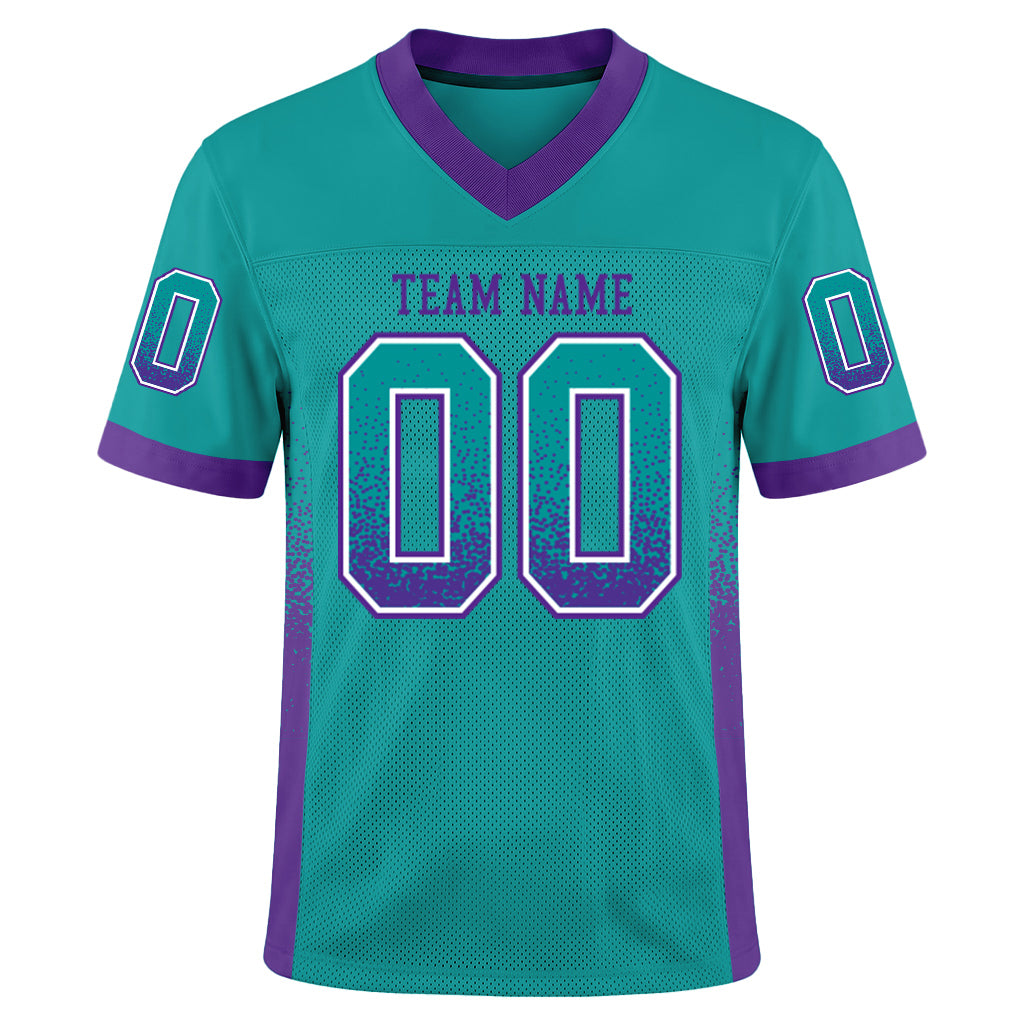 Custom Aqua Purple-White Mesh Drift Fashion Football Jersey