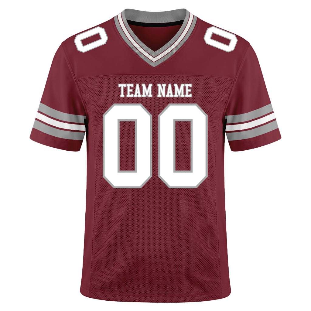 Custom Burgundy White-Gray Football Jersey