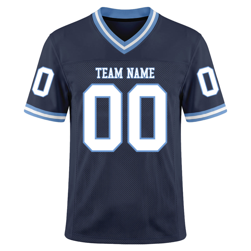 Custom Navy White-Light Blue Mesh Football Jersey