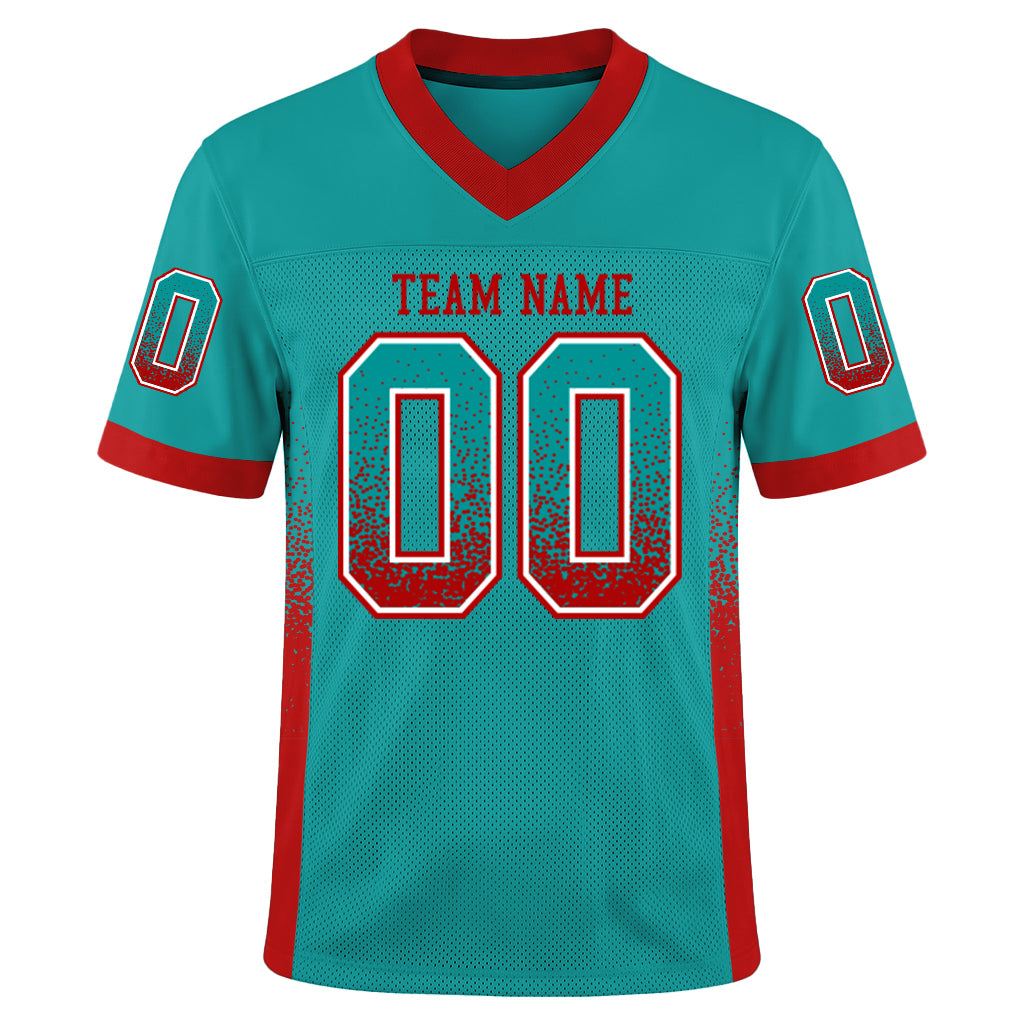 Custom Aqua Red-White Mesh Drift Fashion Football Jersey