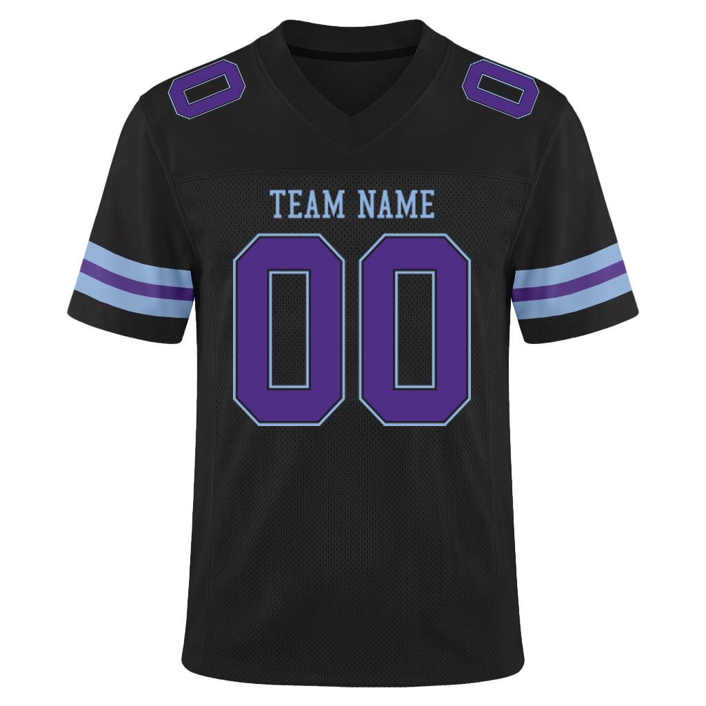 Custom Black Purple-Light Blue Mesh Football Jersey