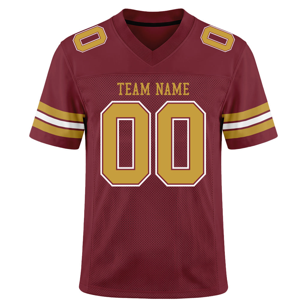 Custom Burgundy Old Gold-White Football Jersey