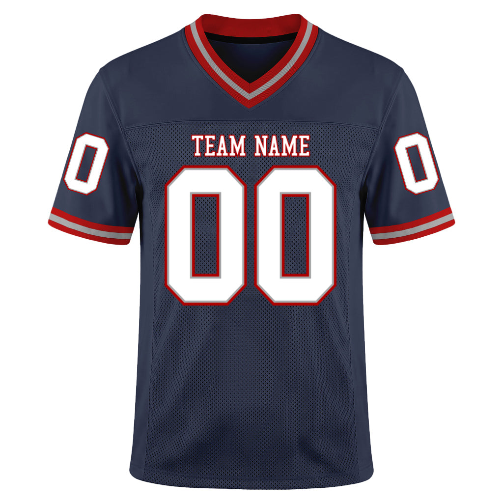 Custom Navy White-Red Mesh Football Jersey