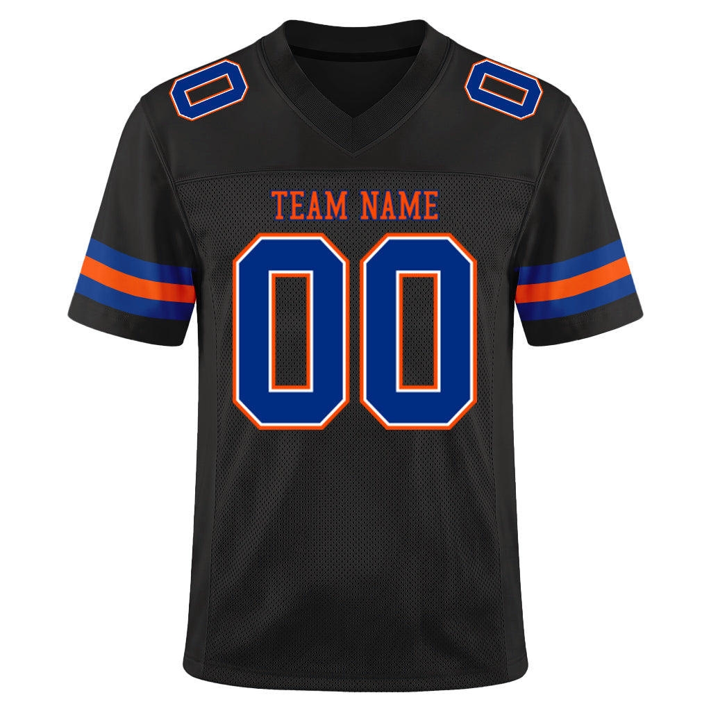 Custom Black Royal-Orange Mesh Football Jersey