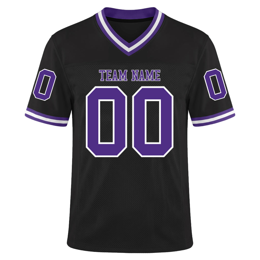 Custom Black Purple-White Mesh Football Jersey
