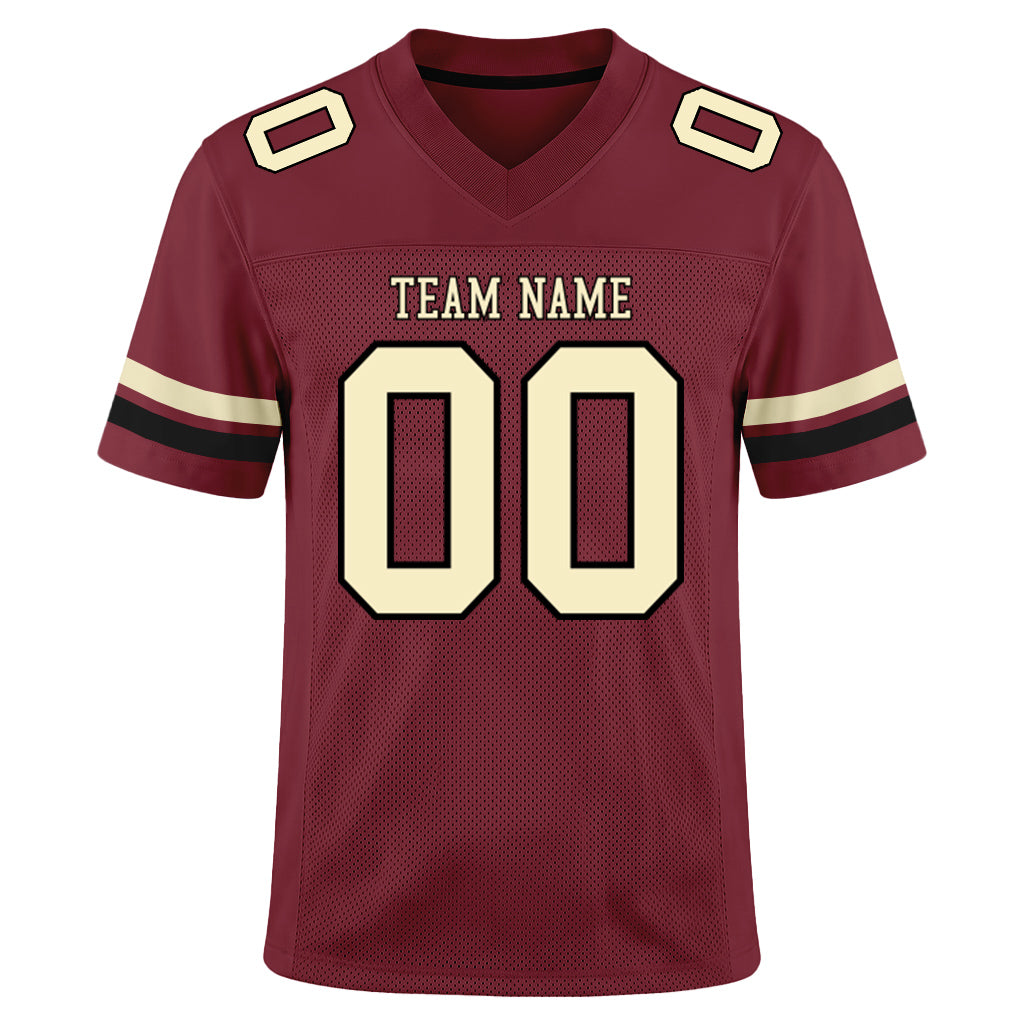 Custom Burgundy Cream-Black Mesh Football Jersey