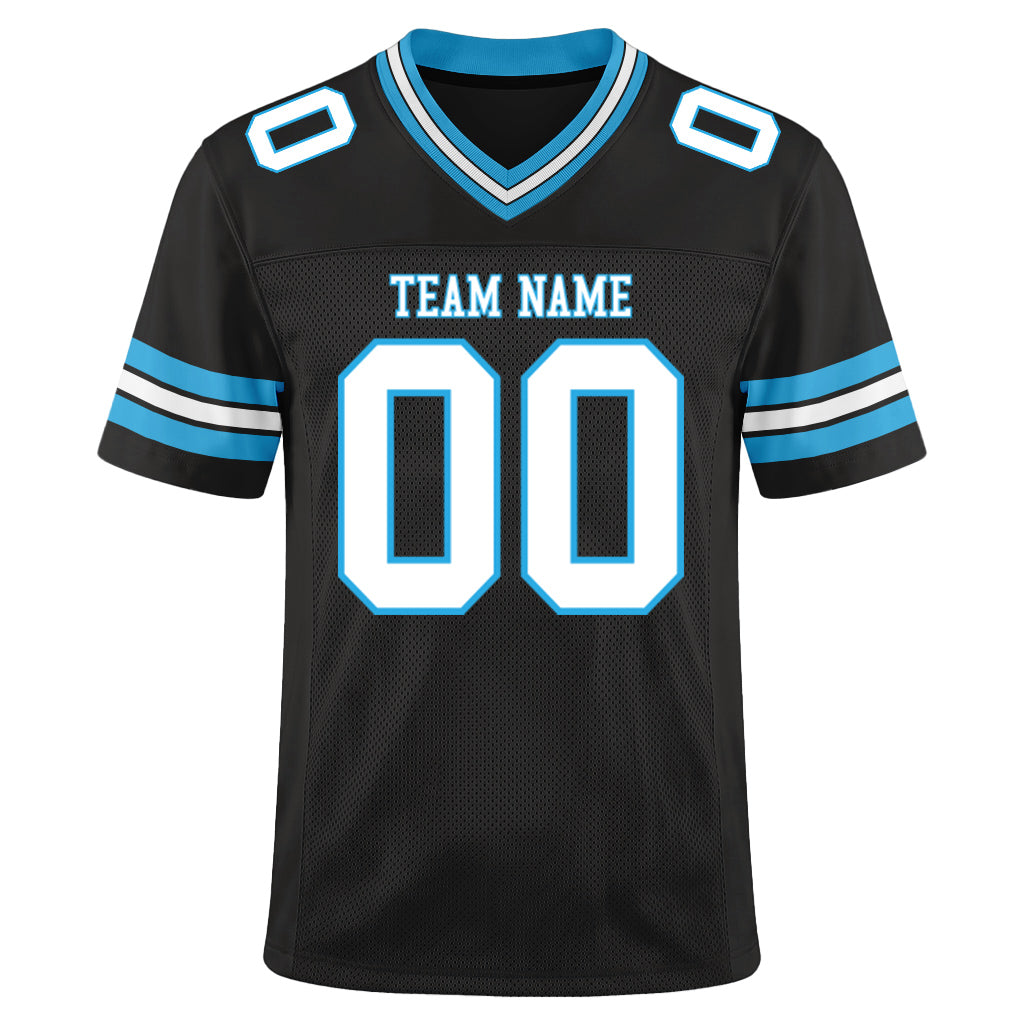 Custom Black White-Sky Blue Mesh Football Jersey