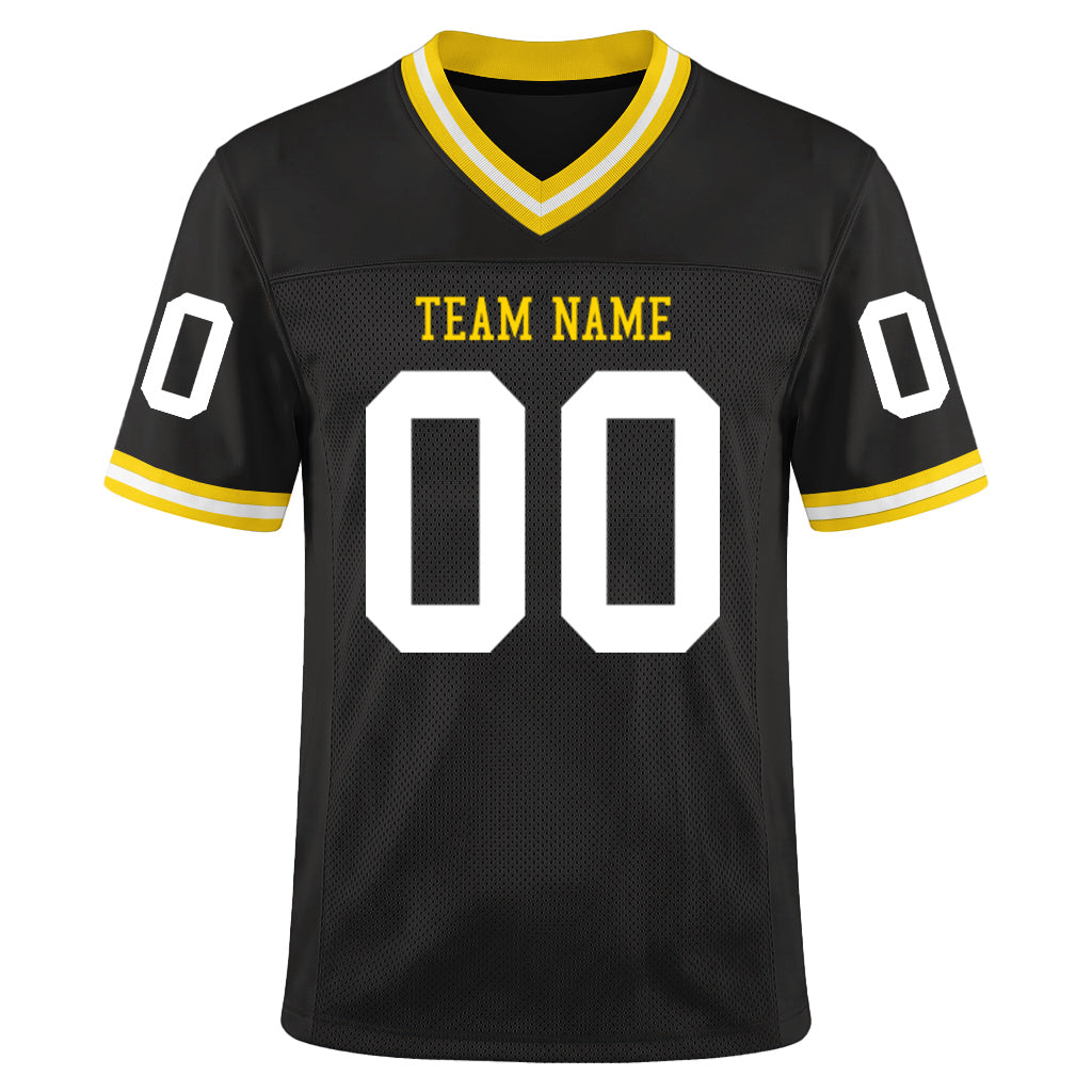 Custom Black White-Gold Mesh Throwback Mesh Football Jersey