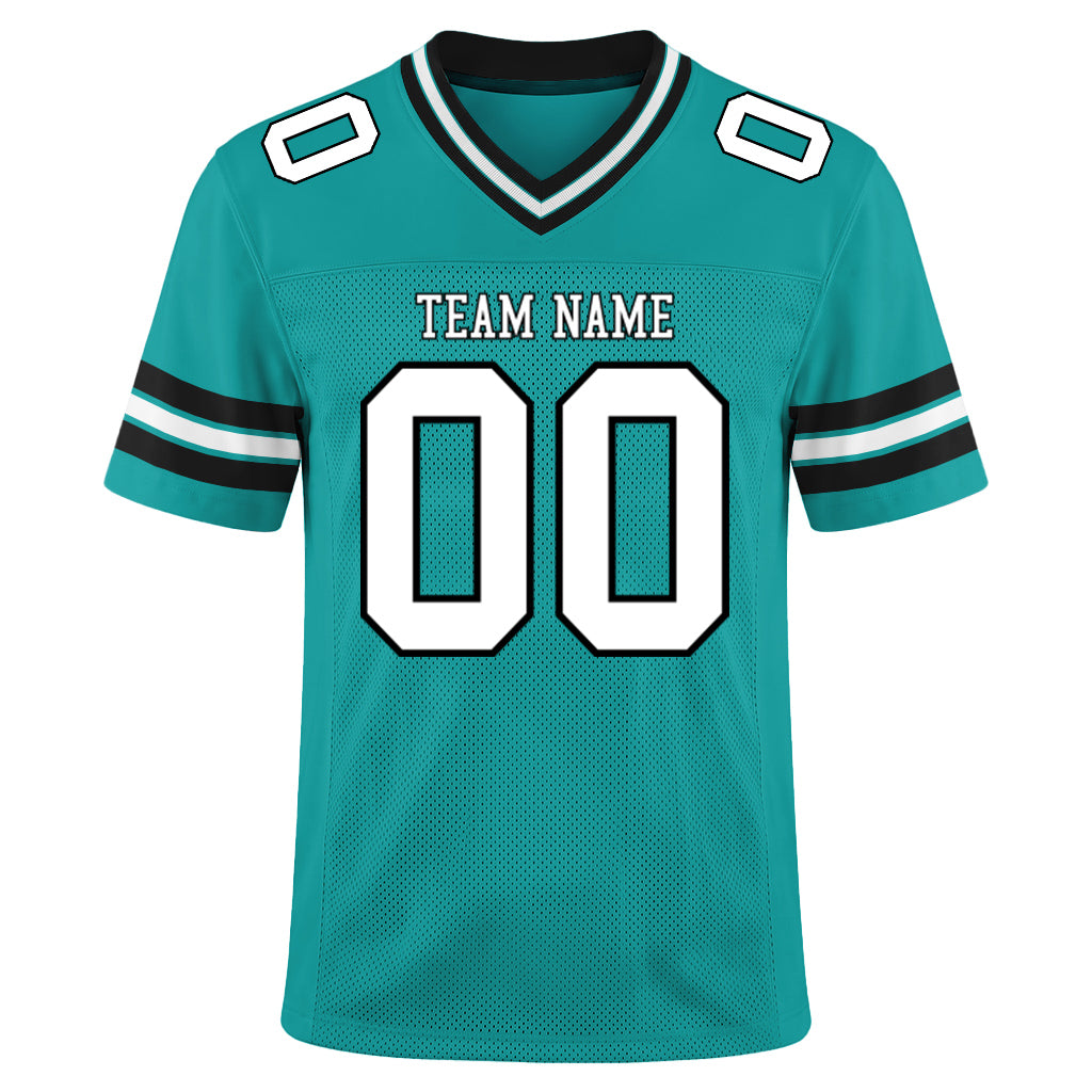 Custom Aqua White-Black Mesh Football Jersey