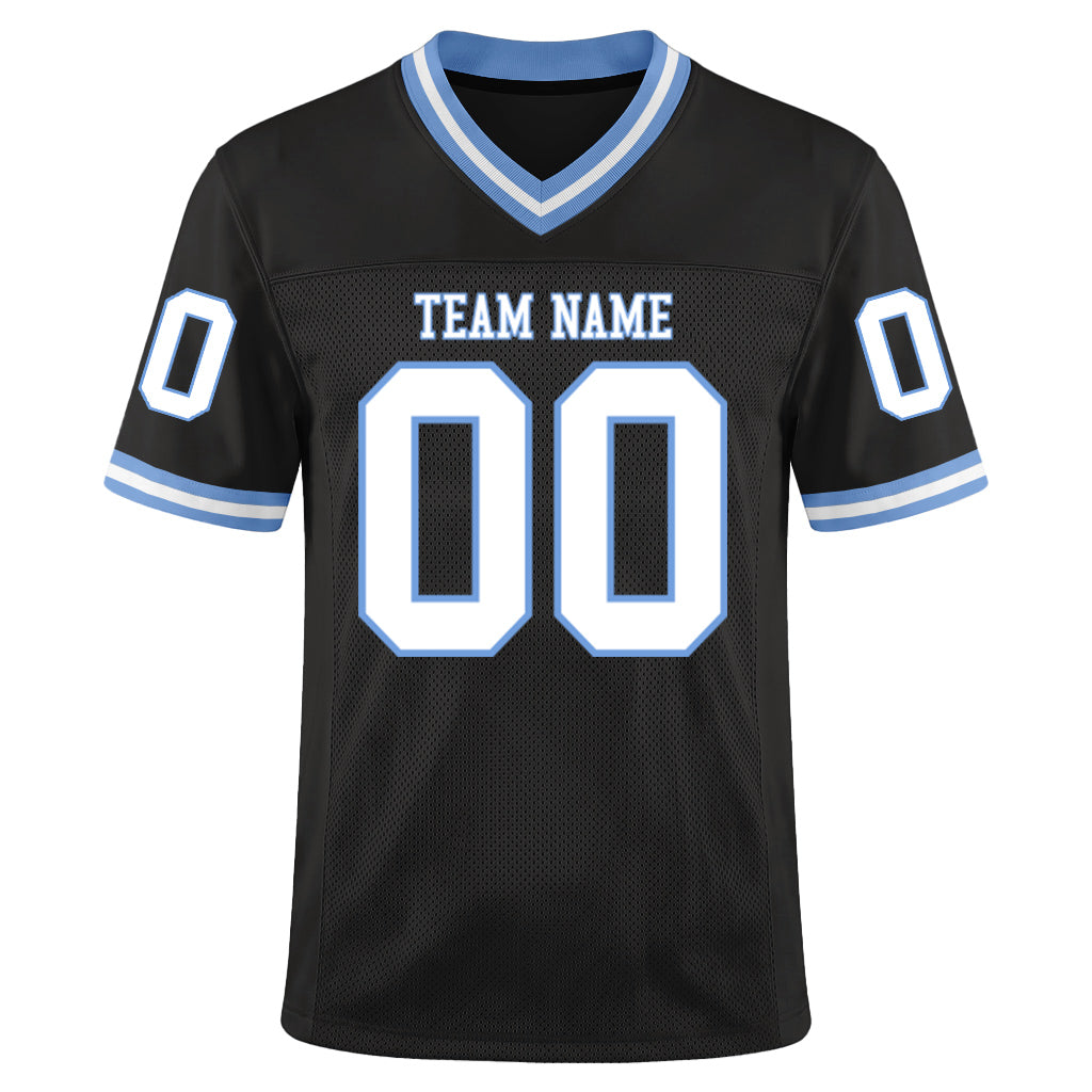 Custom Black White-Light Blue Mesh Throwback Mesh Football Jersey