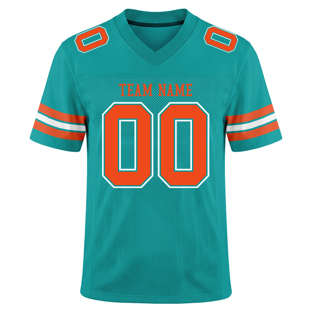 Custom Aqua Orange-White Mesh Football Jersey