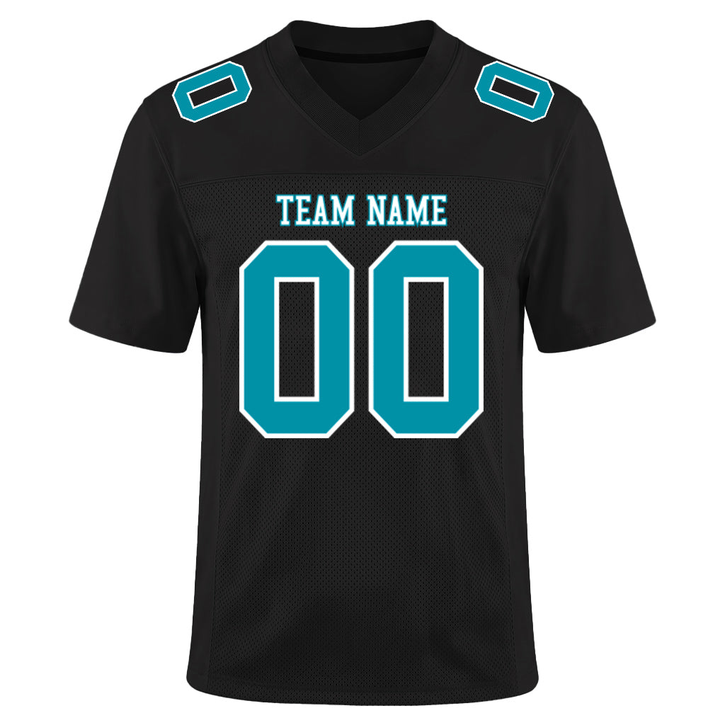 Custom Black Teal-White Mesh Football Jersey