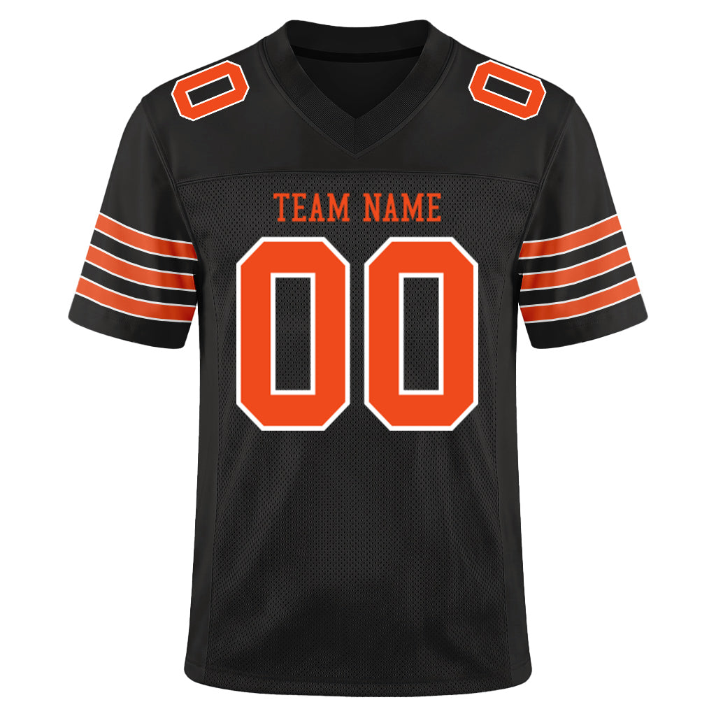 Custom Black Orange-White Custom Name Mesh Football Jersey