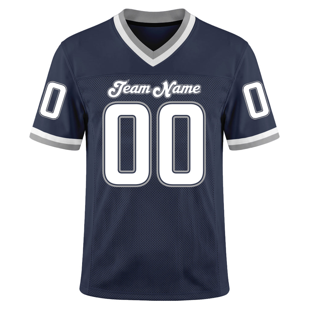 Custom Navy White-Gray Mesh Football Jersey