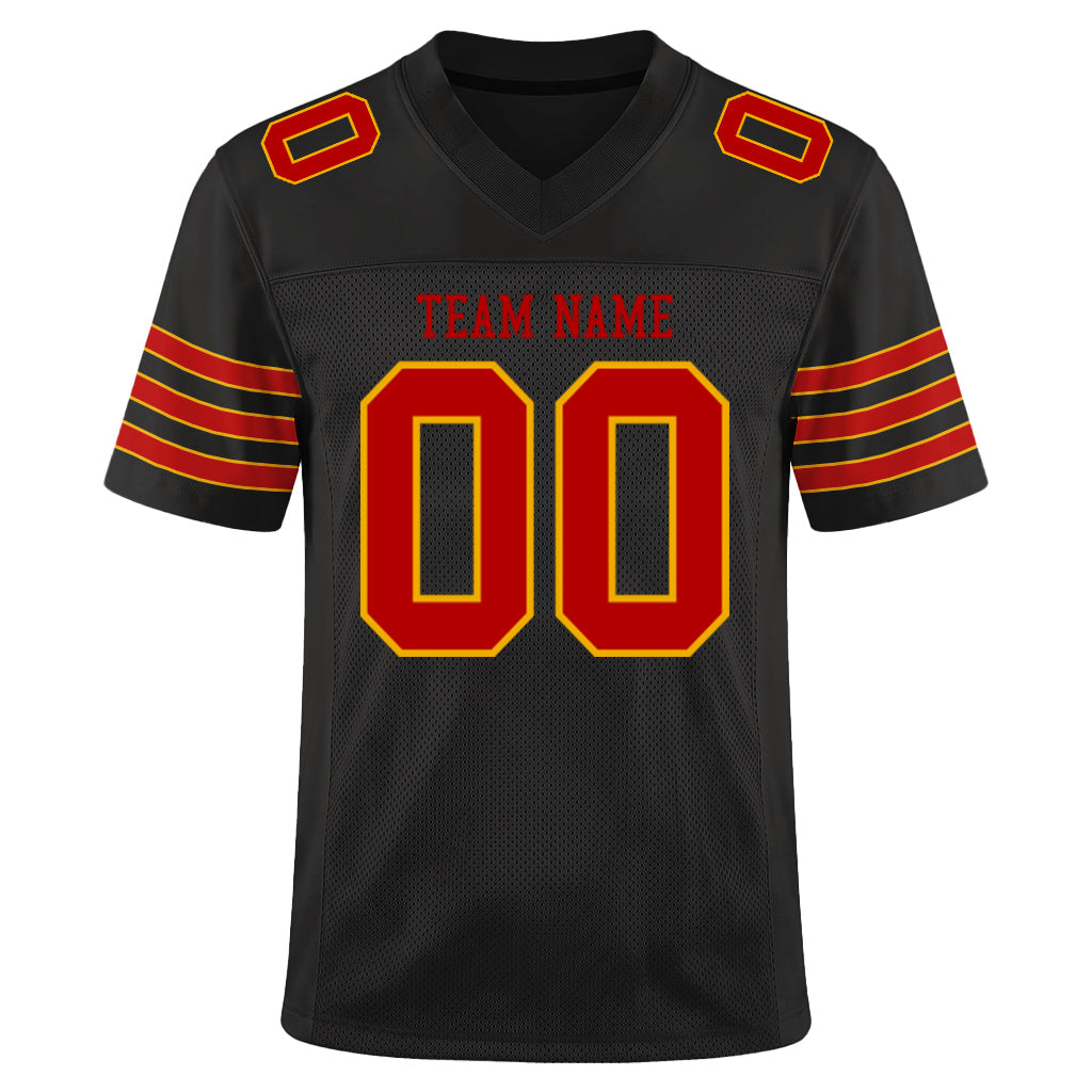 Custom Black Scarlet-Gold Custom Name Mesh Football Jersey