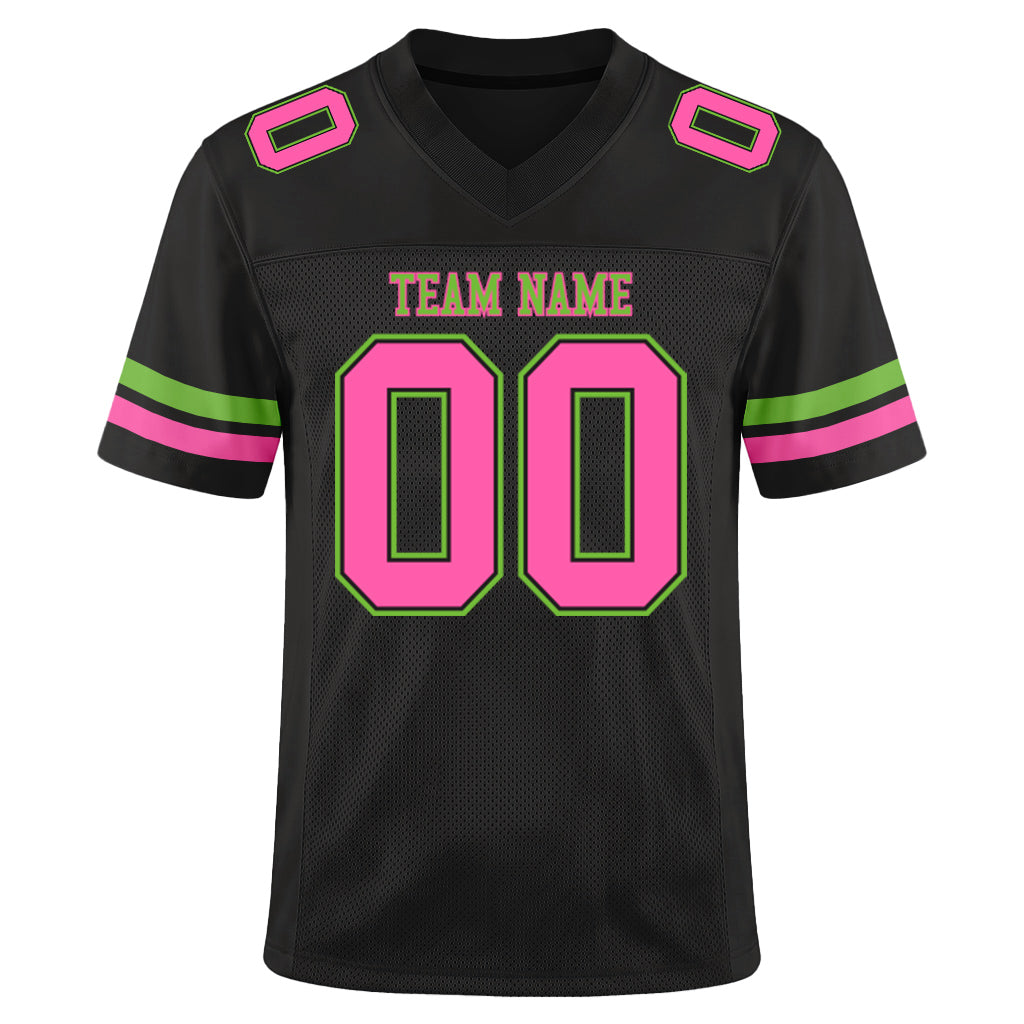 Custom Black Pink-Neon Green Mesh Football Jersey