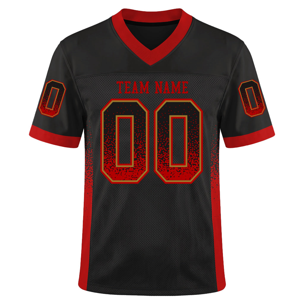 Custom Black Red-Old Gold Drift Fashion Custom Name Mesh Football Jersey