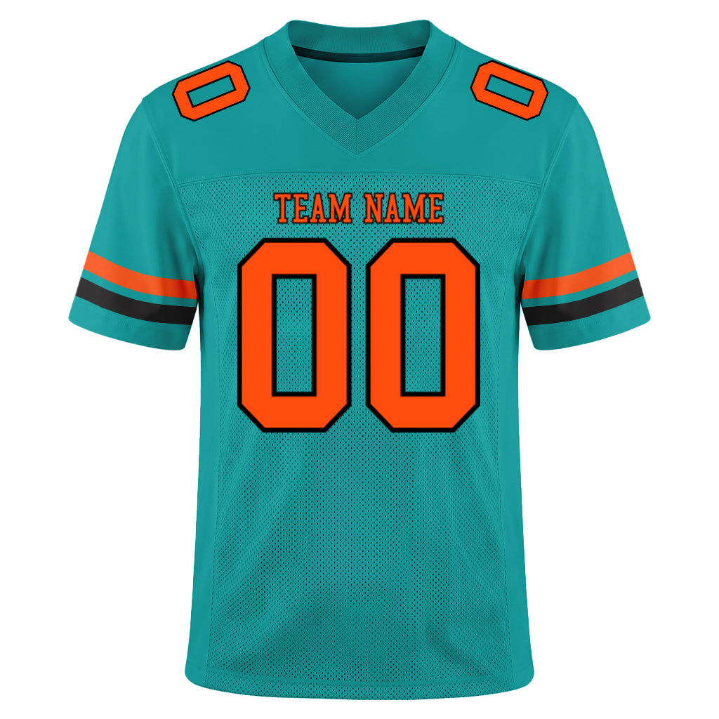 Custom Aqua Orange-Black Mesh Football Jersey